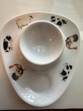 White Ceramic Egg Cup with Farm Animal Motif set of 3